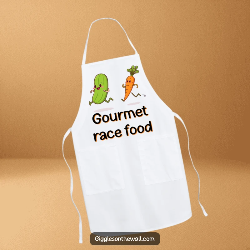 Funny apron, a pickle and carrot racing, humorous kitchen wear, durable and practical.