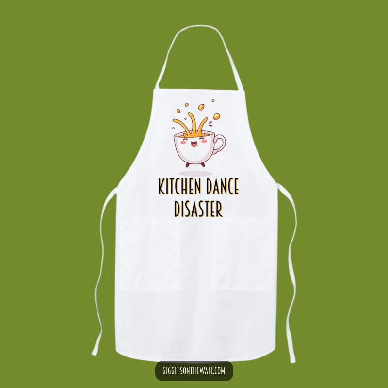 Funny Dancing Teacup Spill Apron: Kitchen Comical Flourish, Humorous Cooking Gift for Chefs