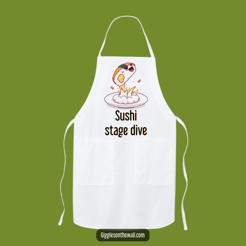 Funny Dramatic Sushi Leap Apron - Hilarious Kitchen Drama for Foodies