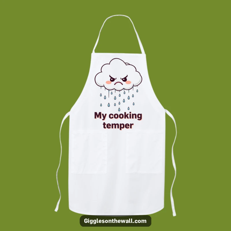 Funny Grumpy Cloud Apron - Cook with Gloom featuring Tiny Disgruntled Raindrops
