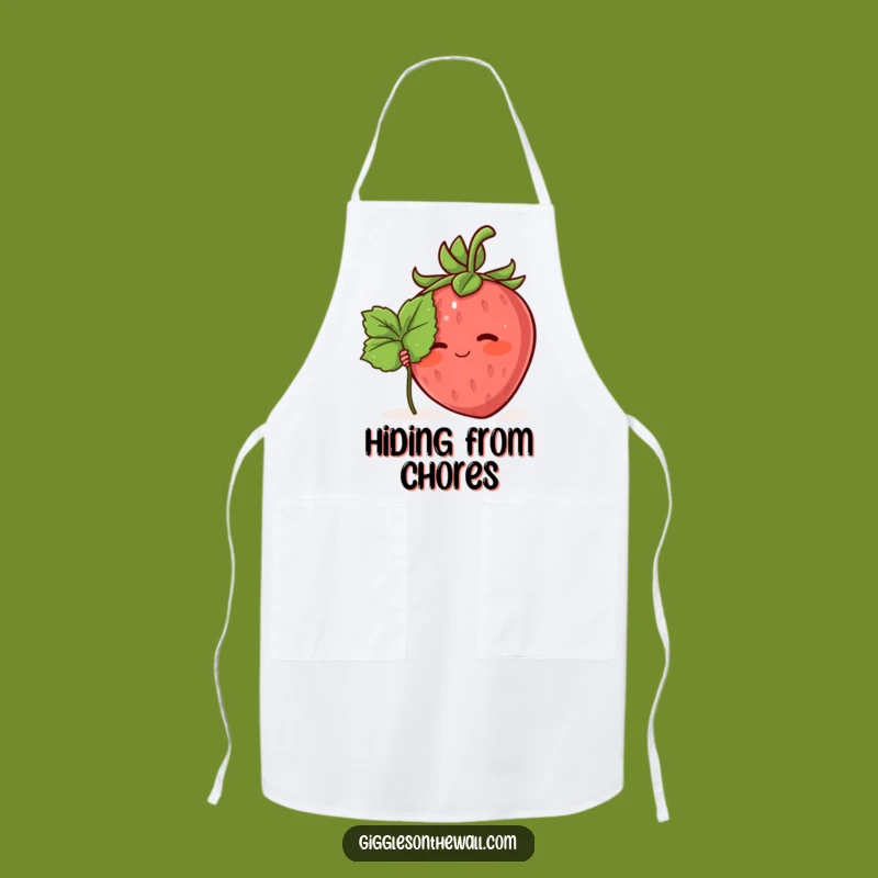 Funny Shy Strawberry Apron: Hiding Leaf Character Kitchen Gift