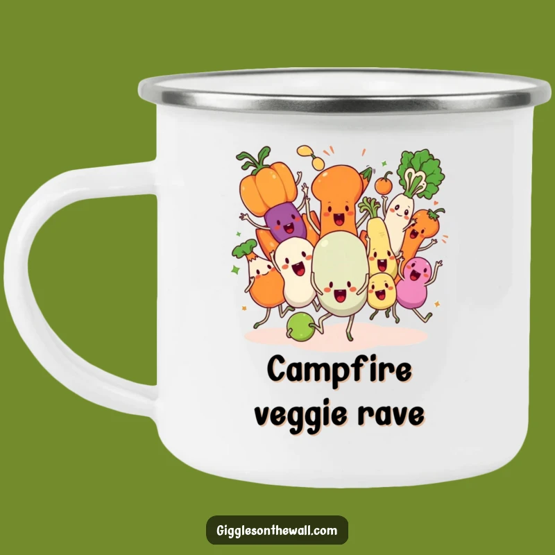 Funny Veggie Dance Camping Mug: Durable Chaotic Sync, Humorous Outdoor Gift