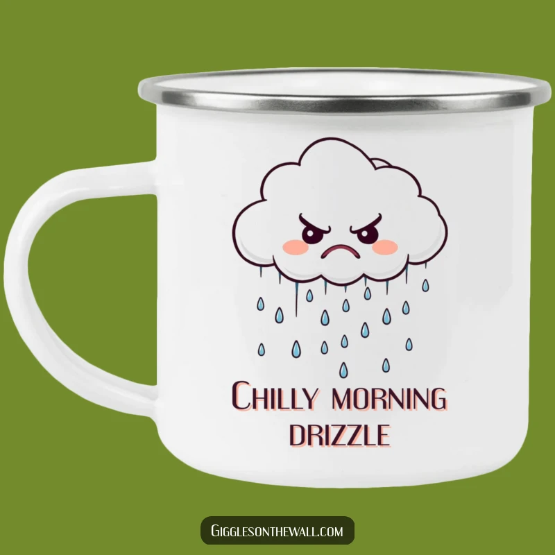 Funny Grumpy Cloud Camping Mug - Gloomy Adventures with Tiny Disgruntled Raindrops