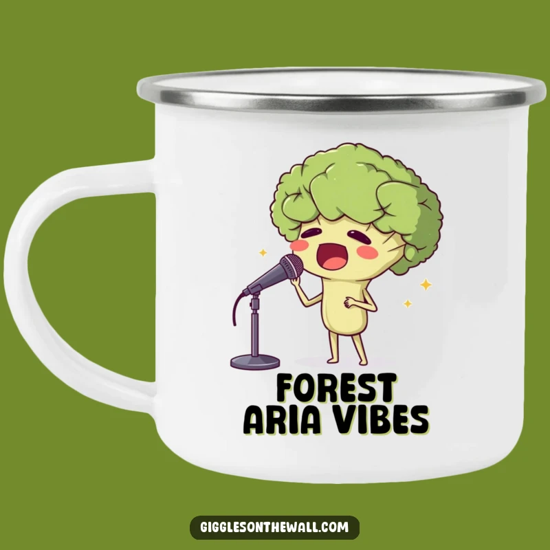 Funny Opera Broccoli Camping Mug: Serenade Your Adventures with Veggie Tunes