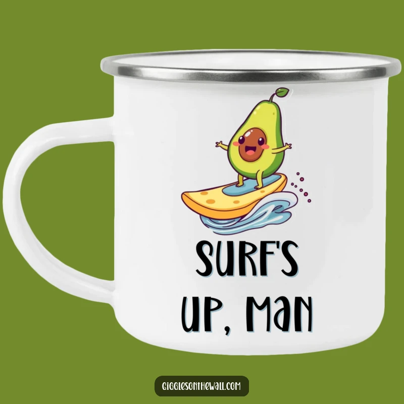 Funny Avocado Surfing Chip Camping Mug - Outdoor Adventure Brew Cup