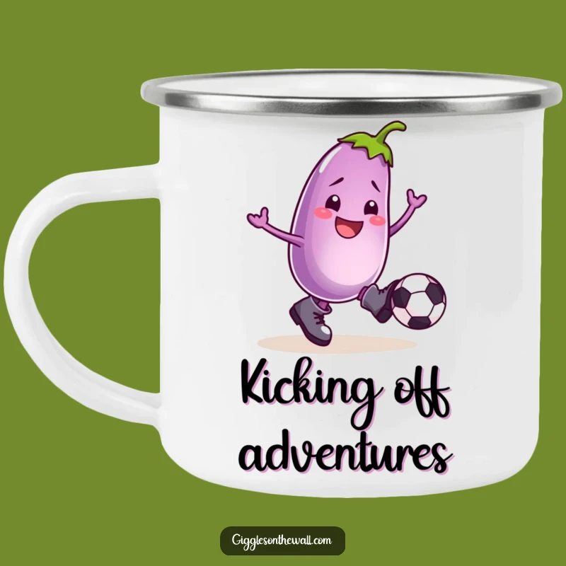 Funny Football Eggplant Camping Mug: Adventure with This Hilarious Kicking Companion!