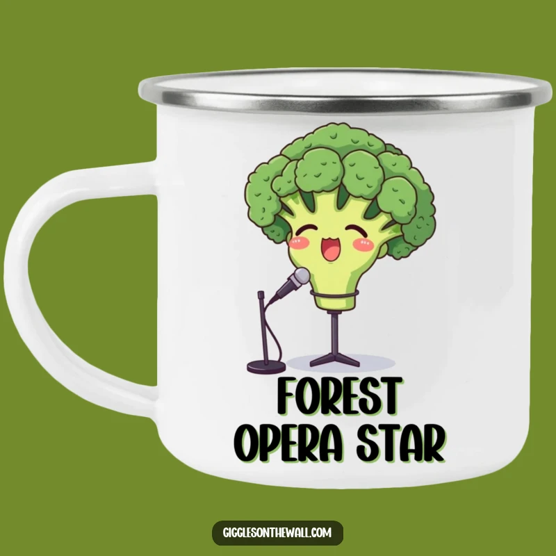 Funny Opera Broccoli Camping Mug - Proud Vegetable Cartoon Outdoor