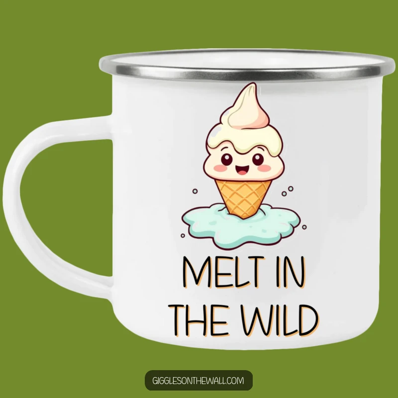 Funny Melting Ice Cream Camping Mug: Puddle Character Camp Gift