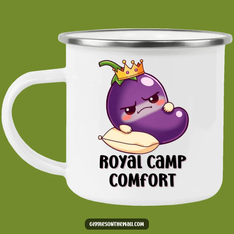 Funny Grumpy Eggplant Camping Mug: Royal Adventures with Veggie Sass