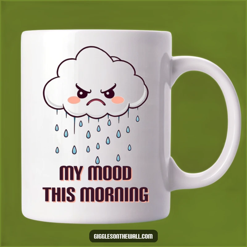 Funny Grumpy Cloud Mug - Rainy Day Blues with Tiny Disgruntled Drops for a Gloomy Giggle