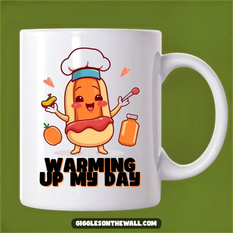 Funny Hot Dog Chef Mug: Juggling Condiments Character Gift