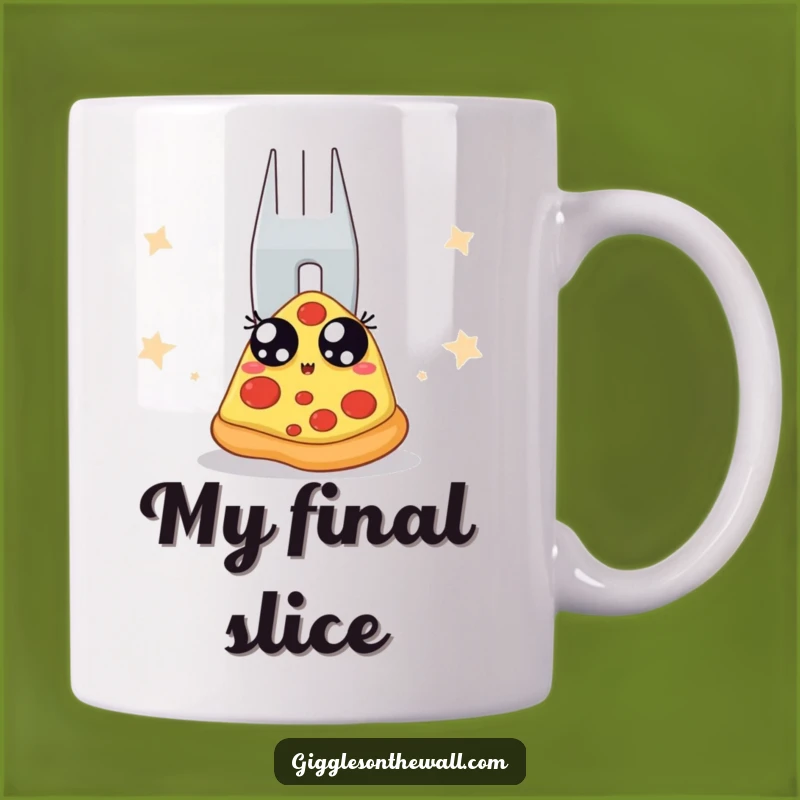 Funny Pizza's Peril Mug: Hilarious Slice Fears Giant Fork, Perfect Gift!