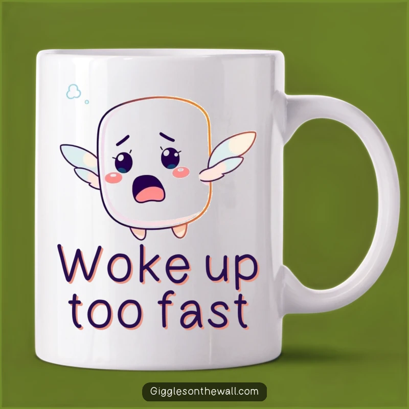 Funny Startled Marshmallow Mug - A Hilarious Attempt at Flight!