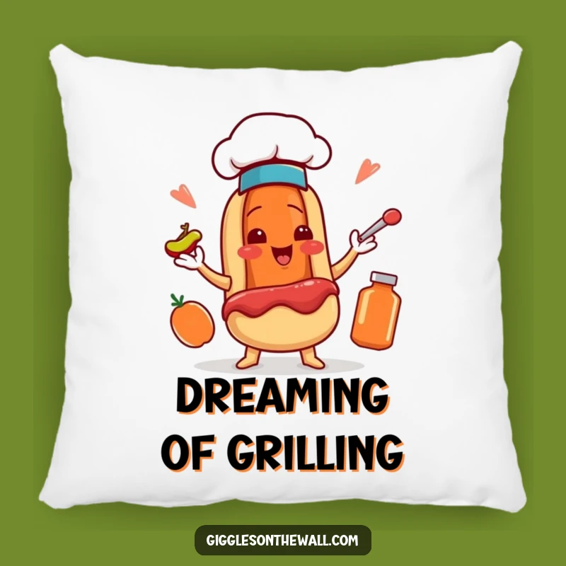 Funny Hot Dog Chef Pillow: Cozy Juggling Condiments Comfort Gift