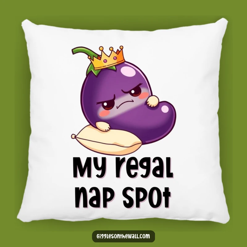 Funny Grumpy Eggplant Pillow: Comical Royal Veggie Cushion for Cozy Comfort