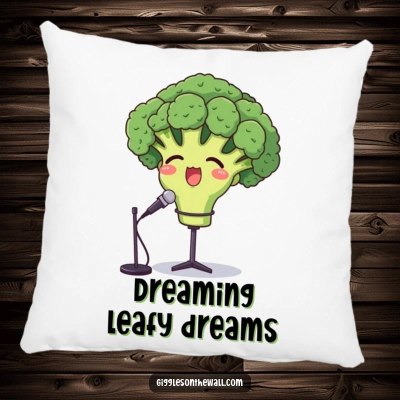 Funny opera broccoli pillow, a proud vegetable character serenading with an opera tune, soft and huggable.