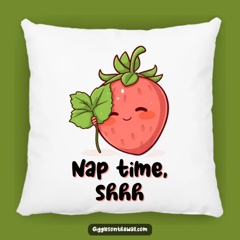 Funny Shy Strawberry Pillow: Hiding Leaf Character Comfort Gift