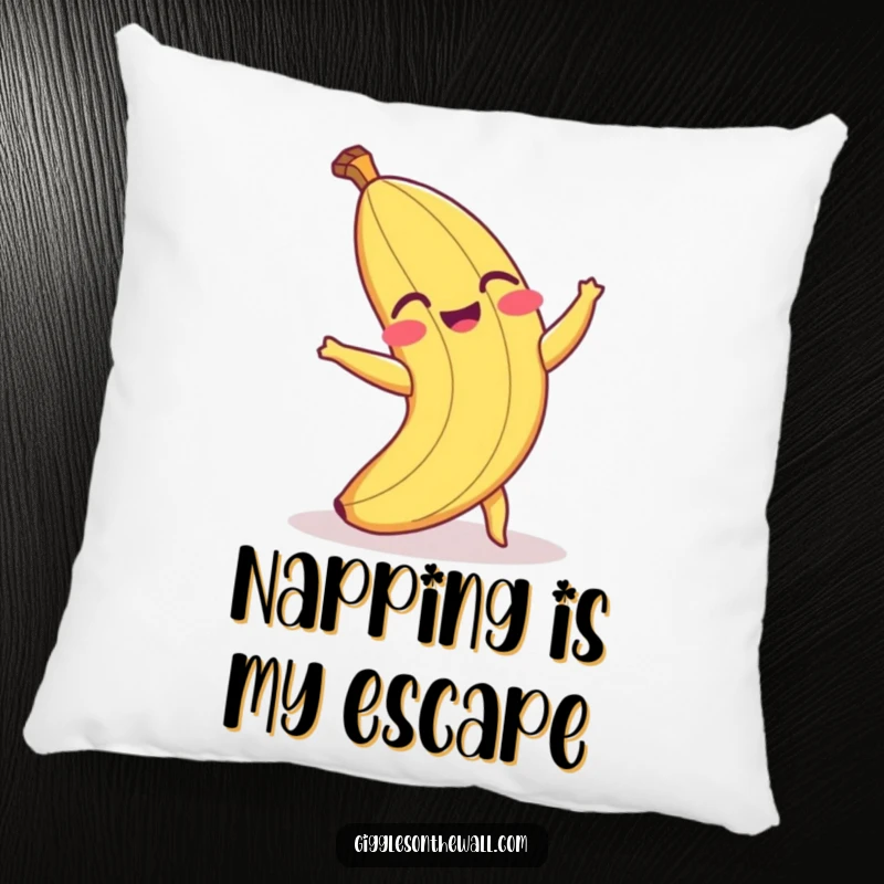 Funny throw pillow with a laughing banana peel comically slipping, providing soft comfort and a humorous accent.