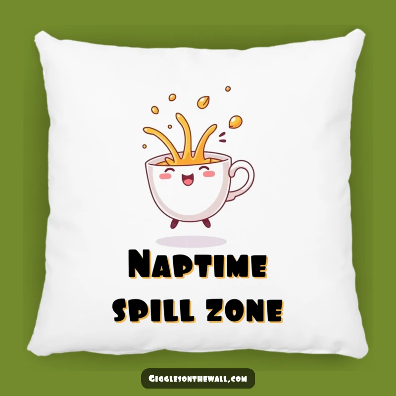 Funny Dancing Teacup Spill Pillow: Soft Comical Flourish, Cozy Humorous Gift for Sofas