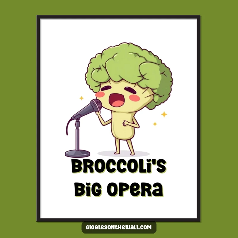 Funny Opera Broccoli Digital Art: Instant Download for Theatrical Wall Decor