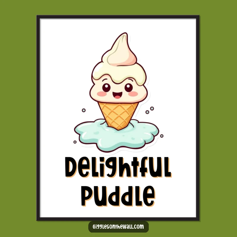 Funny Melting Ice Cream Digital Print: Happy Puddle Character Art Gift
