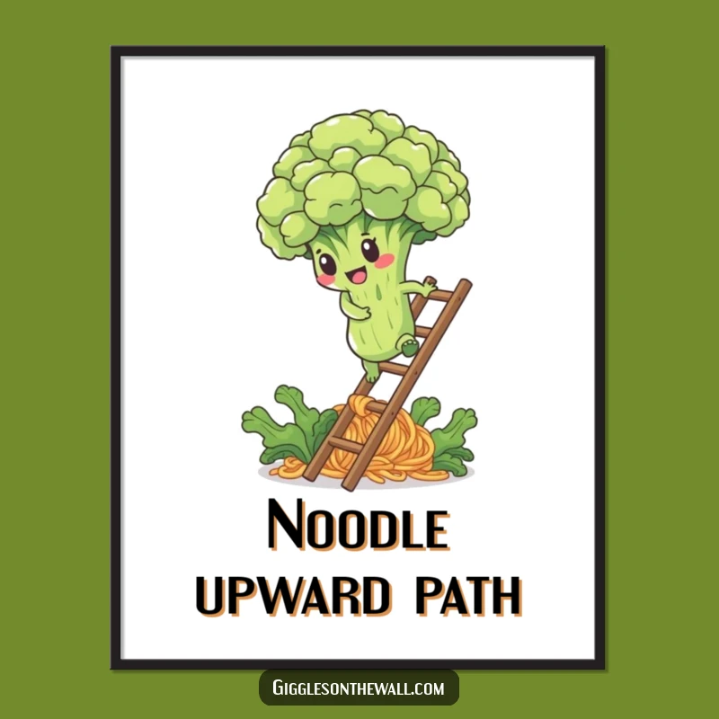 Funny Broccoli Noodle Ladder Digital Art: Instant Motivation for Your Walls