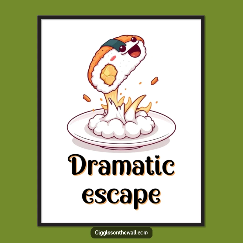 Funny Dramatic Sushi Leap Digital Art - Instant Theatrical Food Decor