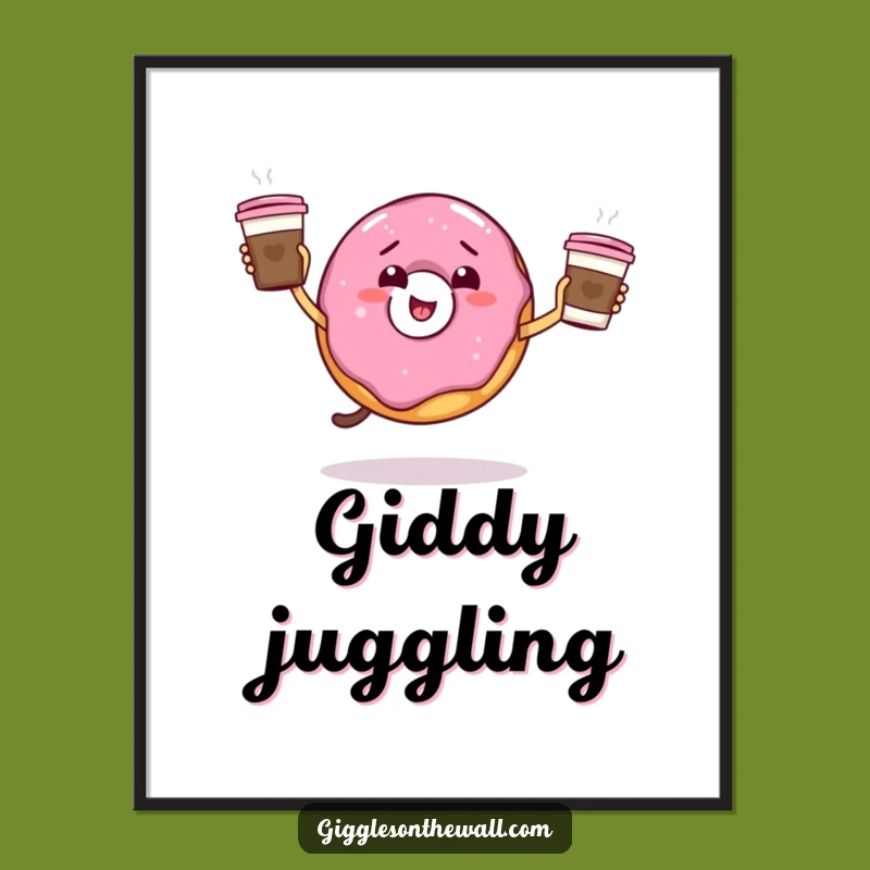 Funny Giddy Donut Juggling Digital Art - Instant Cheerful Coffee Decor