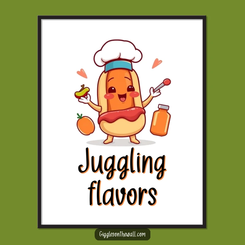 Funny Hot Dog Chef Digital Print: Juggling Character Art Gift