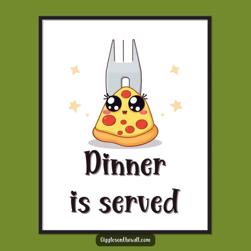 Funny Pizza's Digital Art: Hilarious Slice Fears Fork, Downloadable Funny Gift!