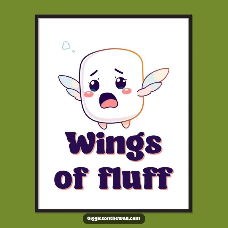 Funny Startled Marshmallow Digital Art - Instant Humorous Flight Decor!