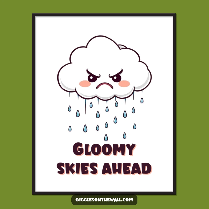 Funny Grumpy Cloud Digital Art - Instant Gloom with Tiny Disgruntled Raindrops