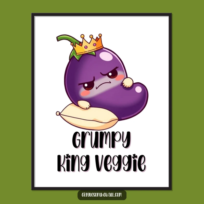 Funny Grumpy Eggplant Digital Art: High-Res Royal Veggie Print for Instant Humor
