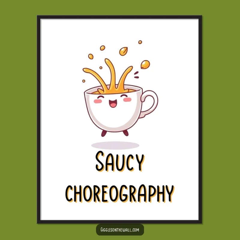 Funny Dancing Teacup Spill Digital Art: High-Res Comical Flourish, Instant Humorous Gift