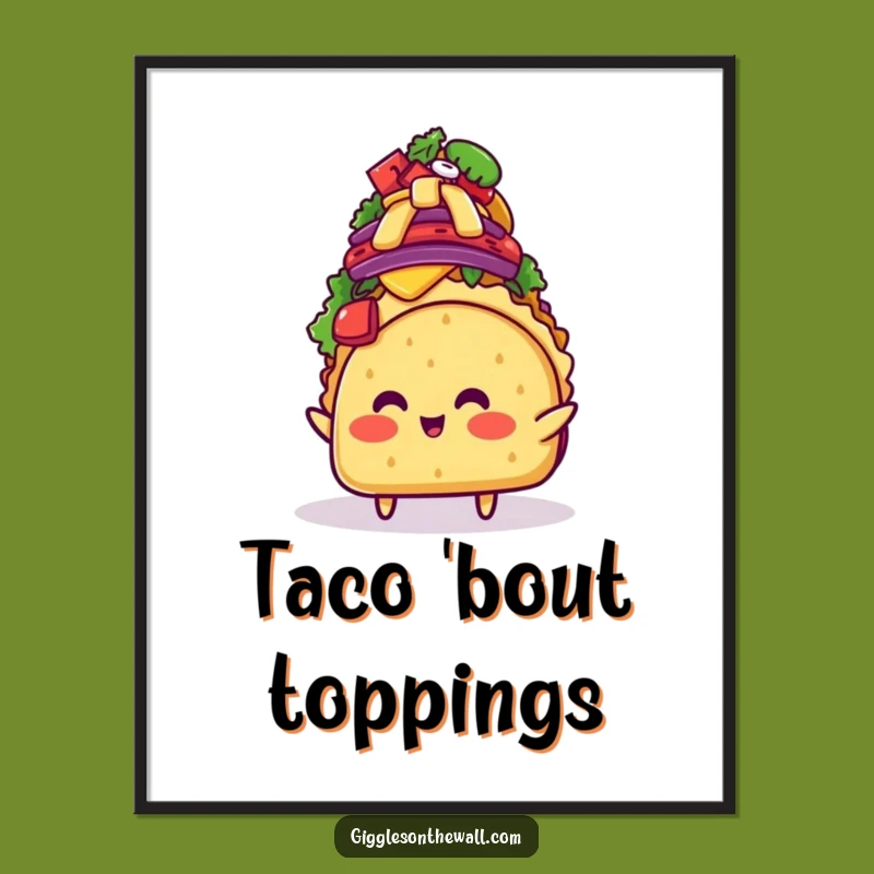 Funny Taco Topping Balance Digital Art: Blushing Character Print, Gift