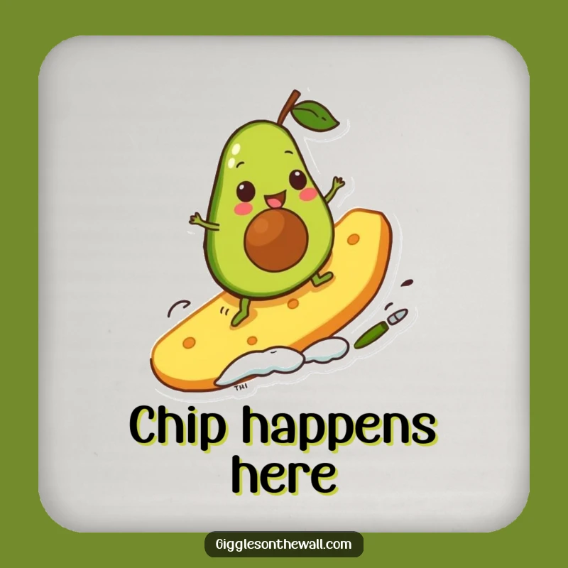 Funny Avocado Surfer Coaster: Cute Character Chip, Bar Gift