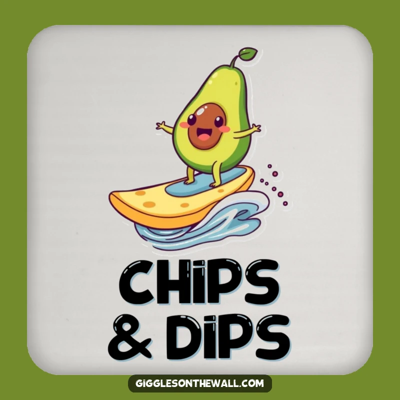 Funny Avocado Surfing Chip Coaster - Protect Surfaces with Foodie Fun