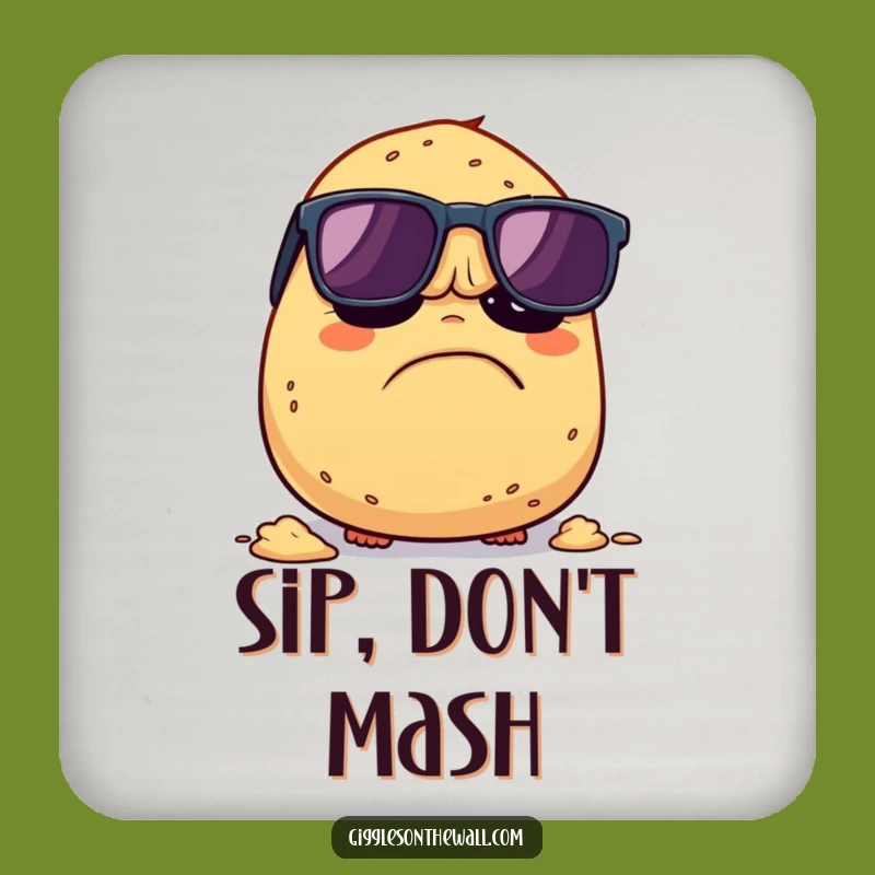 Funny Grumpy Potato Drink Coaster: Protect Surfaces with Witty Style