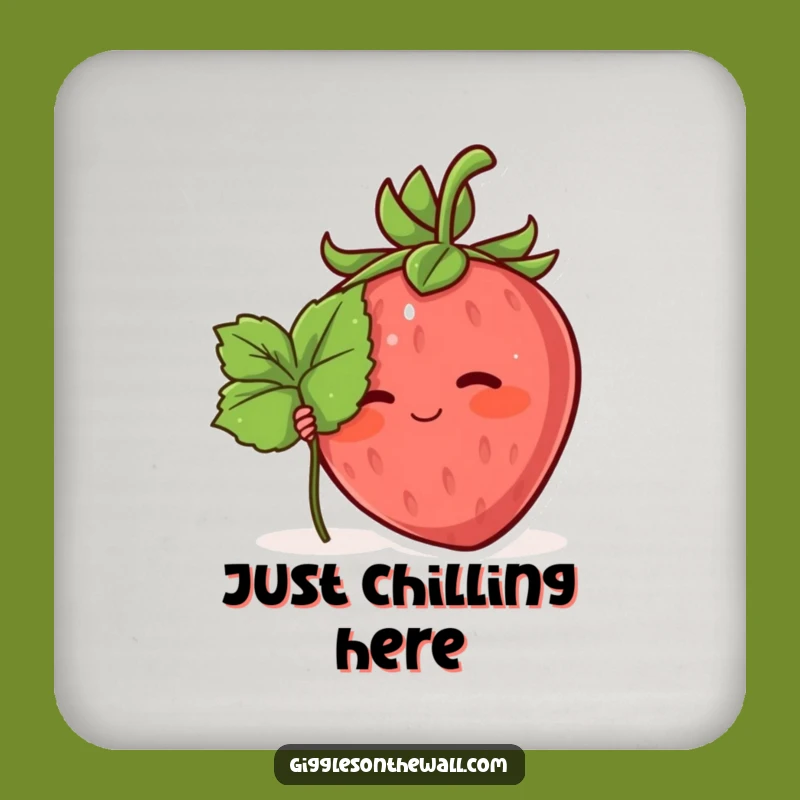 Funny Shy Strawberry Coaster: Hiding Leaf Character Drink Protector Gift
