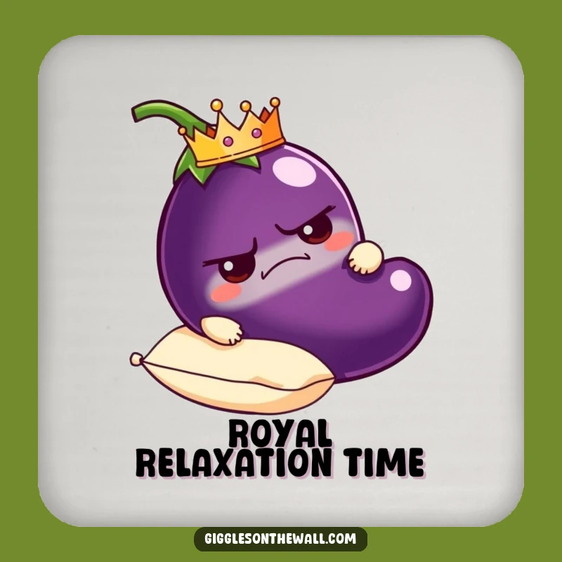 Funny Grumpy Eggplant Drink Coaster: Protect Surfaces with Royal Flair!