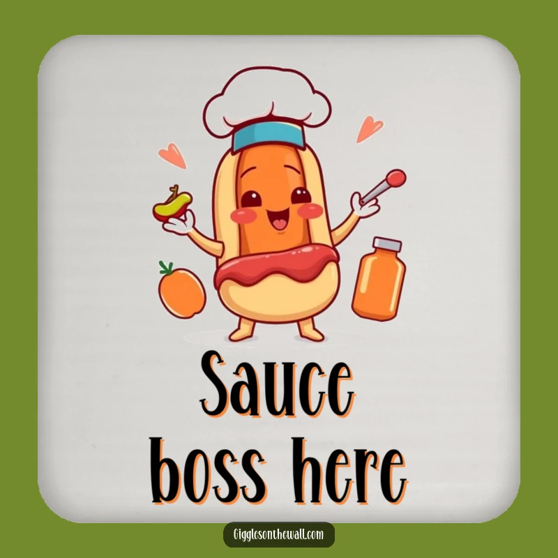 Funny Hot Dog Chef Coaster: Juggling Condiments Drink Protector Gift