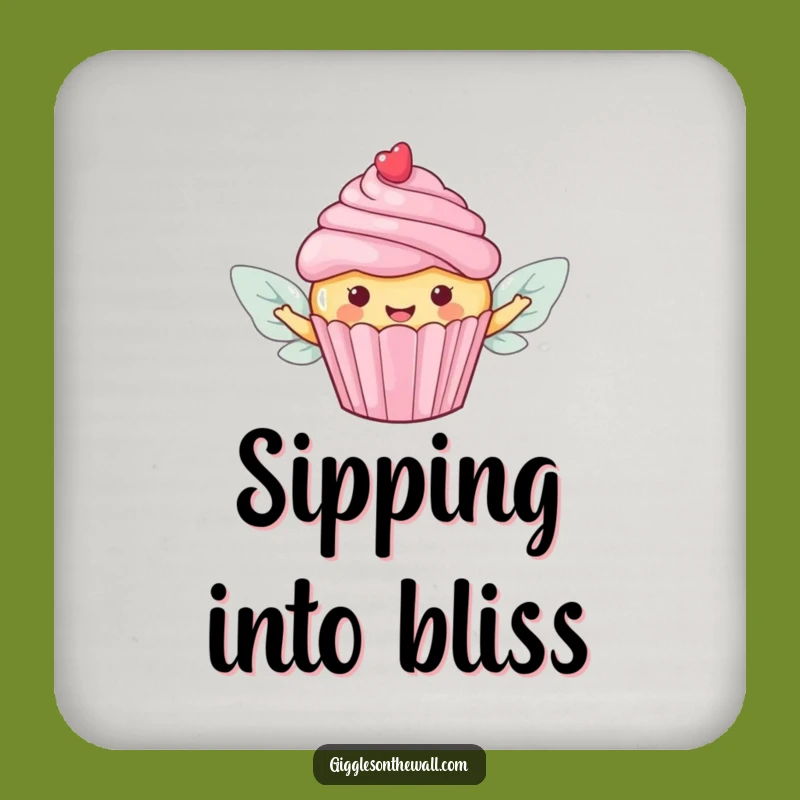 Funny Flying Cupcake Coaster: Protect Surfaces with This Sweet Candy Wings Art!