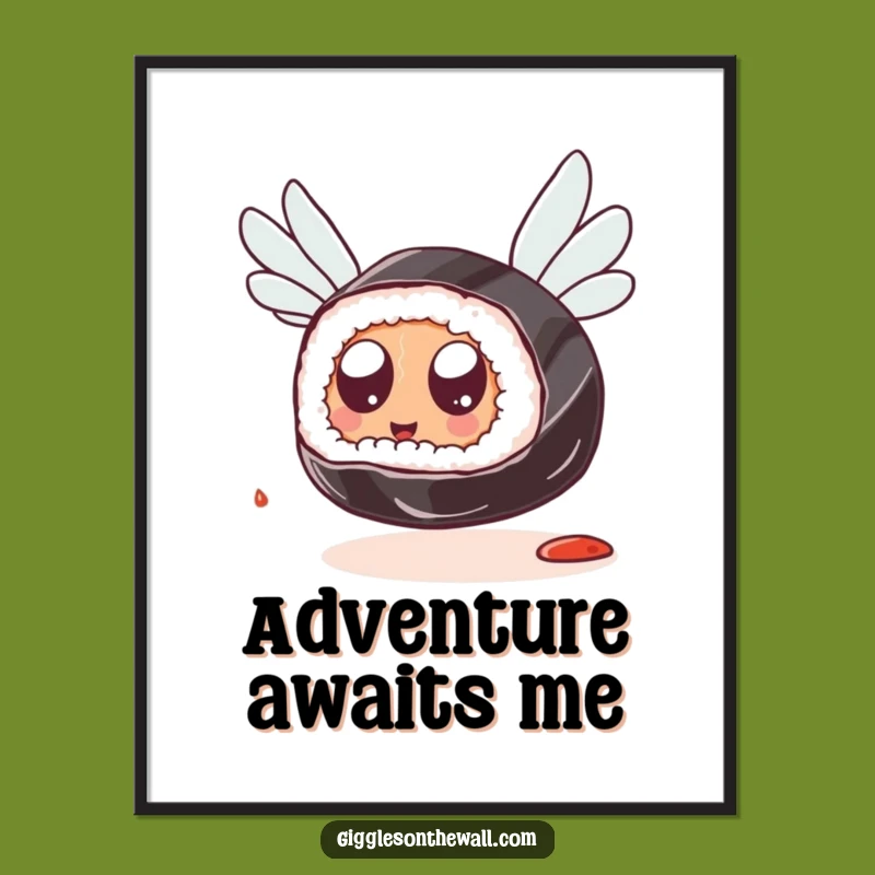 Funny Sushi Flying Poster: Quirky Wall Art, Hilarious Foodie Decor