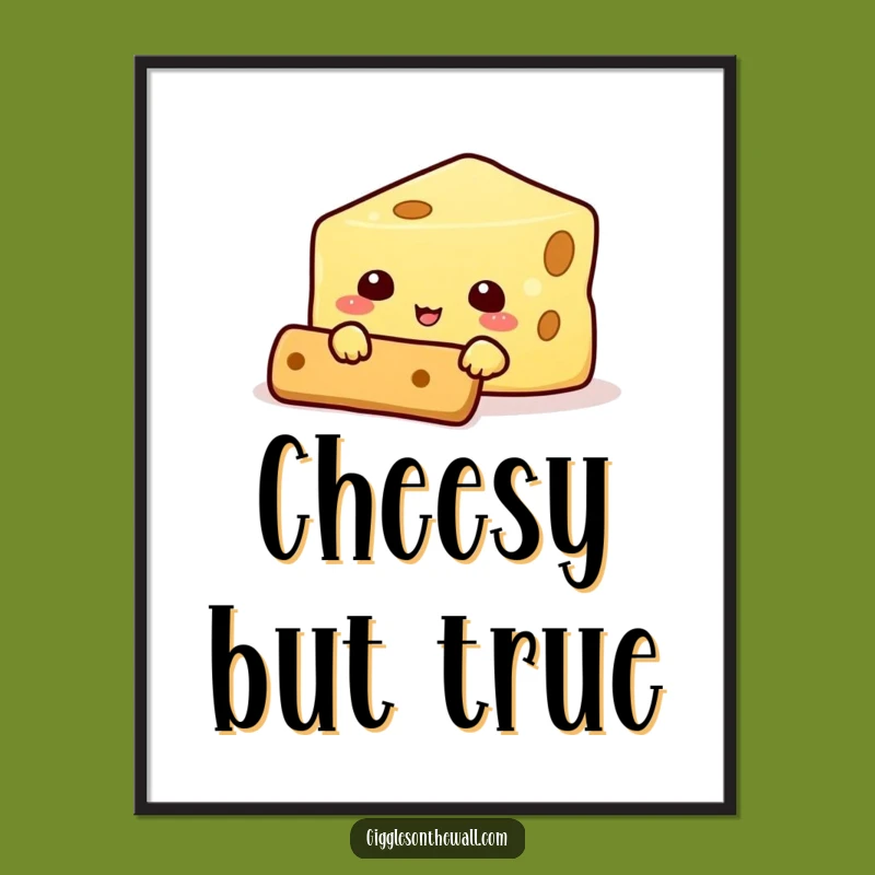 Funny Cheese Hiding Behind Cracker Poster - Hilarious Snack Character Wall Art