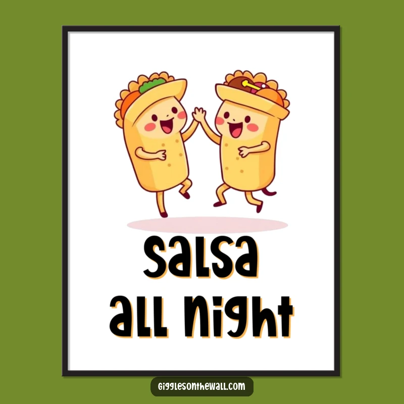 Funny Dancing Tacos Poster - Fiesta Wall Art with Synchronized Salsa Moves