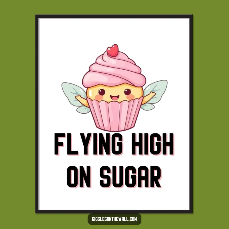 Funny Flying Cupcake Poster: Sweeten Your Walls with This Candy Wings Art!