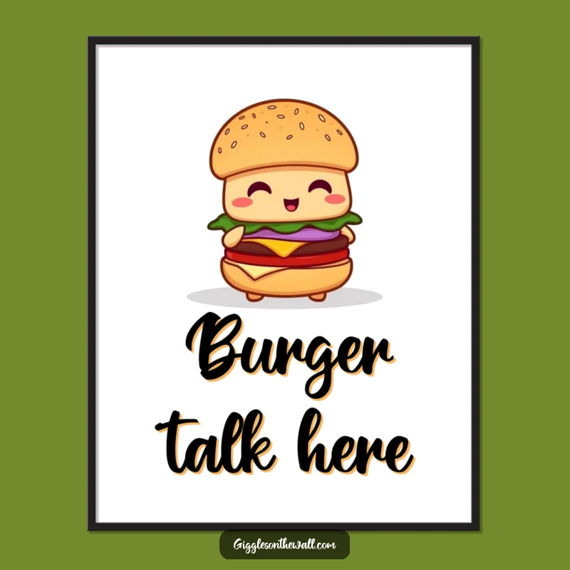 Funny Shy Hamburger Poster - Awkward Wall Art of a Burger Giving a Speech