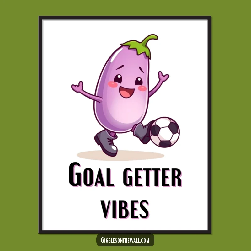 Funny Football Eggplant Poster: Kickstart Your Decor with This Hilarious Soccer Art!