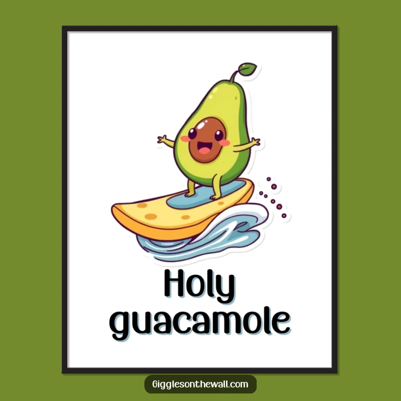 Funny Avocado Surfing Chip Poster - Whimsical Wall Art for Foodies