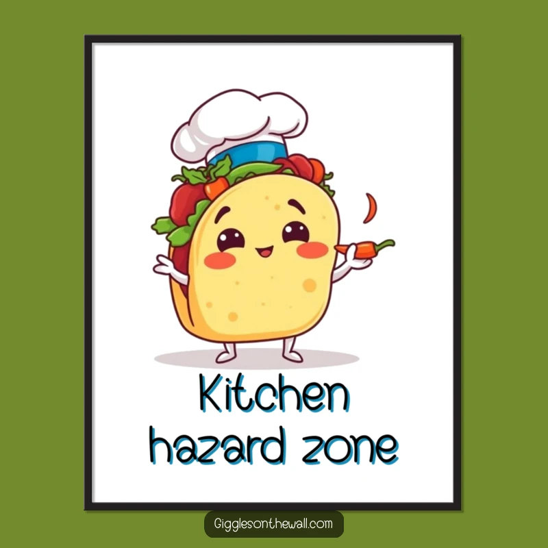 Funny Taco Chef Poster: Hilarious Juggling Food Art for Kitchen Walls